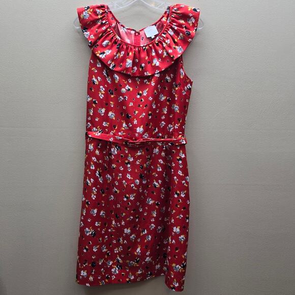 Hi There from Karen Walker Ditsy Floral Ruffle Neck Belted Dress Red Size 10 - Picture 1 of 7